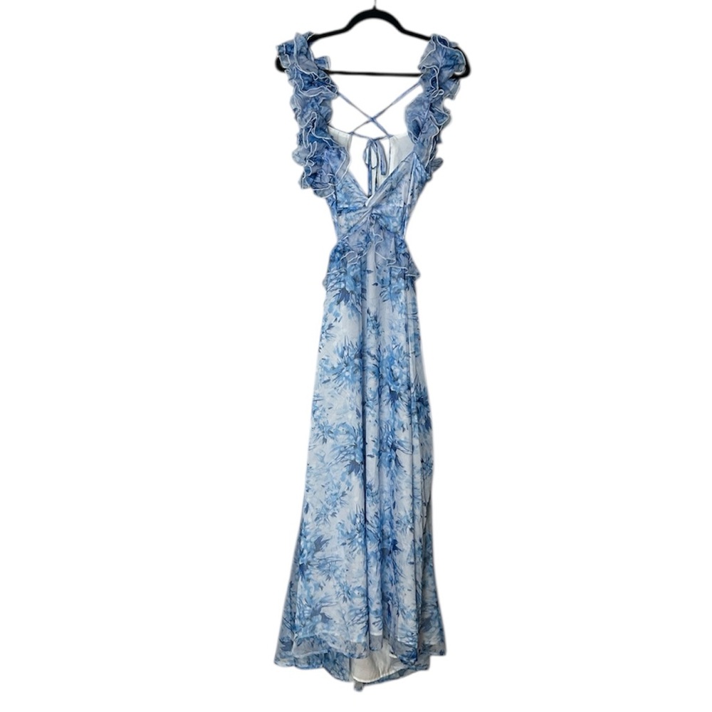 Petal & Pup Lucah Frill Shoulder Maxi Dress Blue NWT - Picture 3 of 9